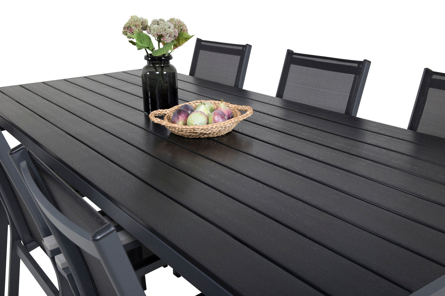 Venture Home Break Dining Table - 205*90 - Black Alu / Black Aintwood+Parma Arm Chair (stack
