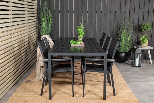 Venture Home Break Dining Table - 205*90 - Black Alu / Black Aintwood+Parma Arm Chair (stack
